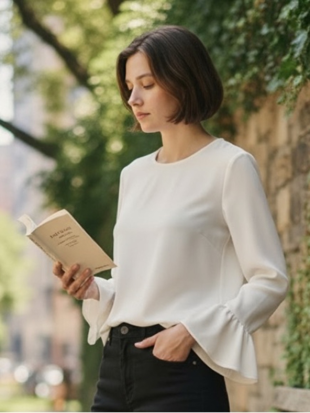 J. Crew Ivory Long-Sleeve Ruffle Cuff Blouse